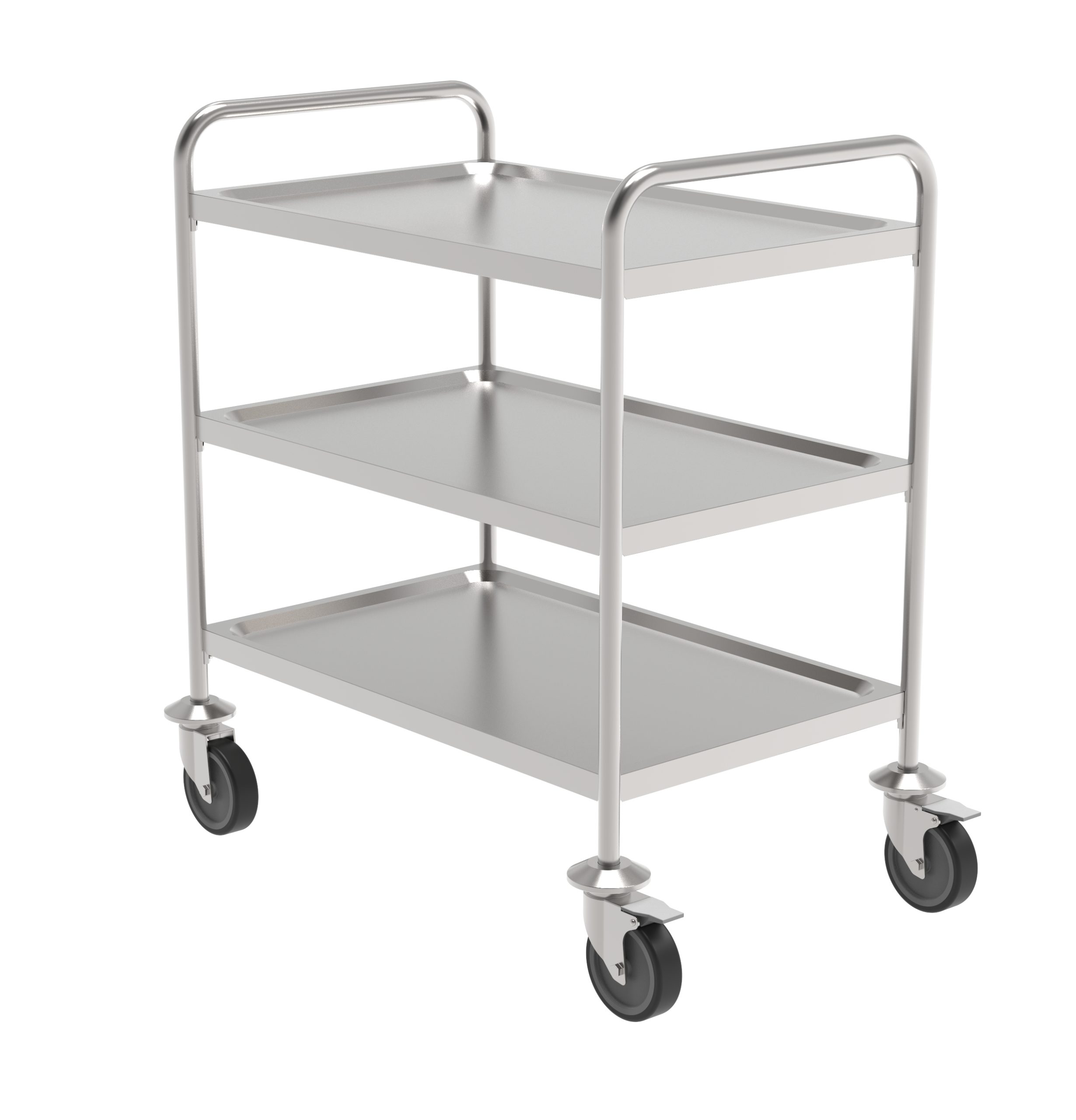 service trolley with 3 plain shelves on anti trace castors